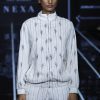 White Cotton Striped Jacket Pant Set