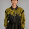 Yellow Map Embroidery Short Dress