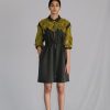 Yellow Map Embroidery Short Dress