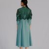 Green Map Embroidery Long Dress