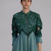 Green Map Embroidery Long Dress
