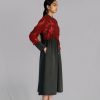 Red Map Embroidery Long Dress