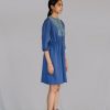 Blue Knitted Panel Short Dress
