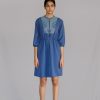 Blue Knitted Panel Short Dress