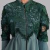 Green Map Embroidery Long Dress