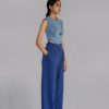 Blue Knitted Panel Top Set