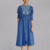 Blue Knitted Panel Long Dress