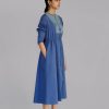 Blue Knitted Panel Long Dress