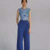 Blue Knitted Panel Top Set