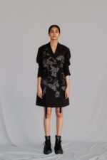 Black map coat dress