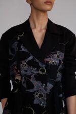 Black map coat dress