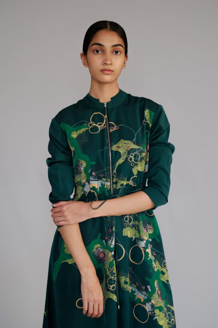 Green map long dress