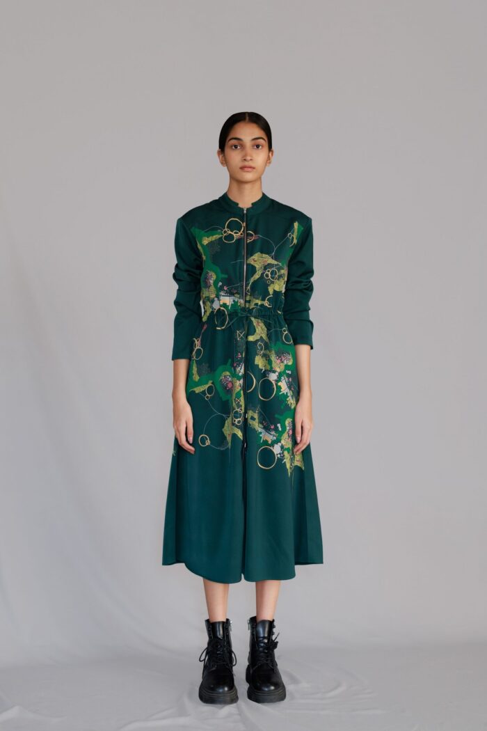 Green map long dress