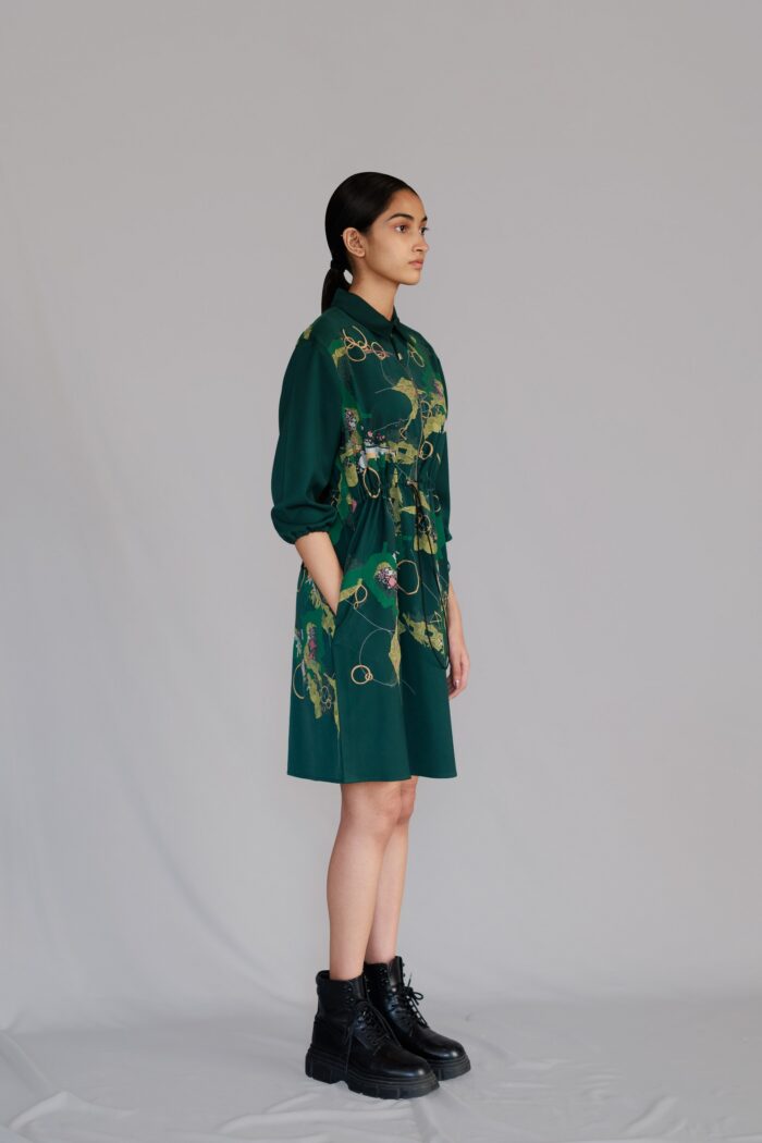 Green map short dress