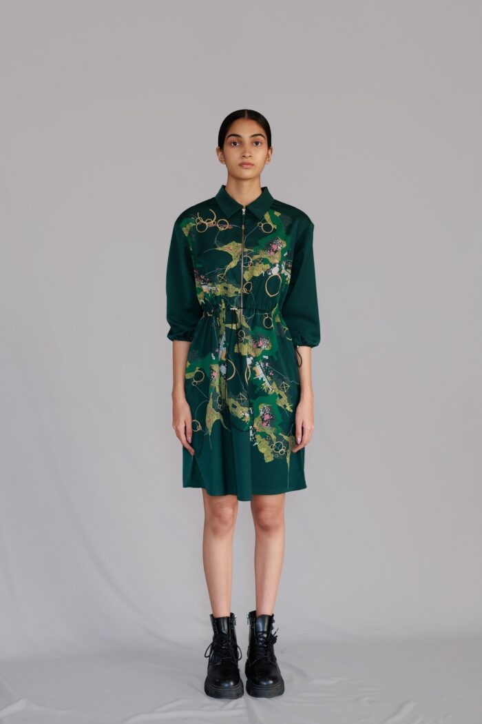 Green map short dress
