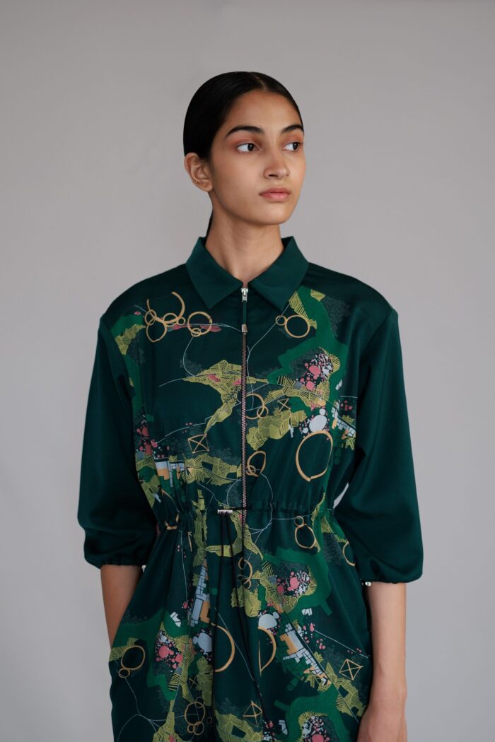 Green map short dress