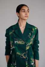 Green map coat dress
