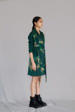 Green map coat dress
