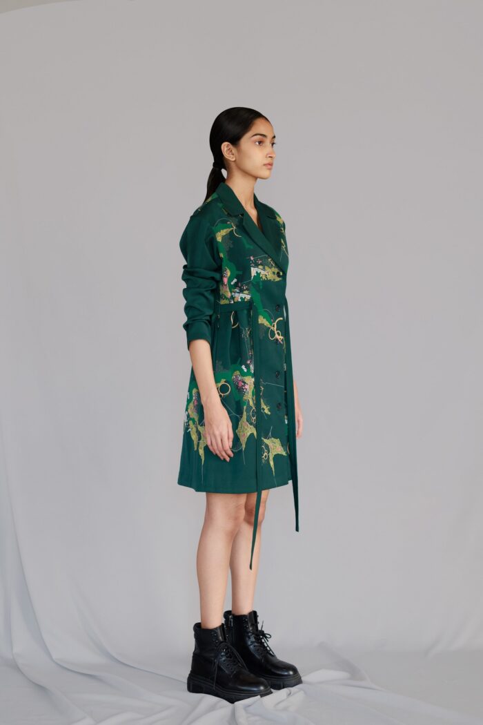 Green map coat dress