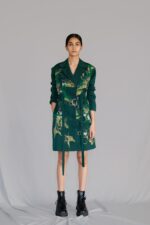 Green map coat dress