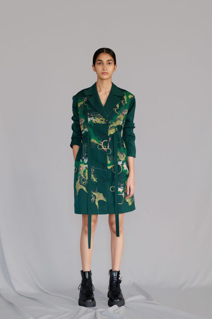 Green map coat dress