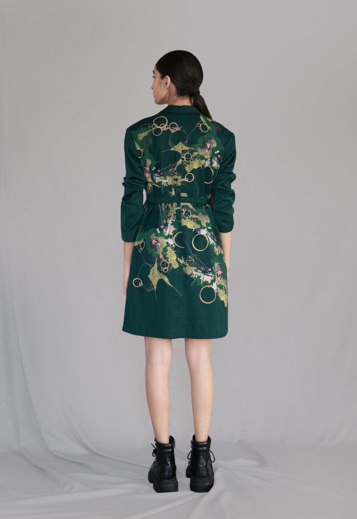 Green map coat dress