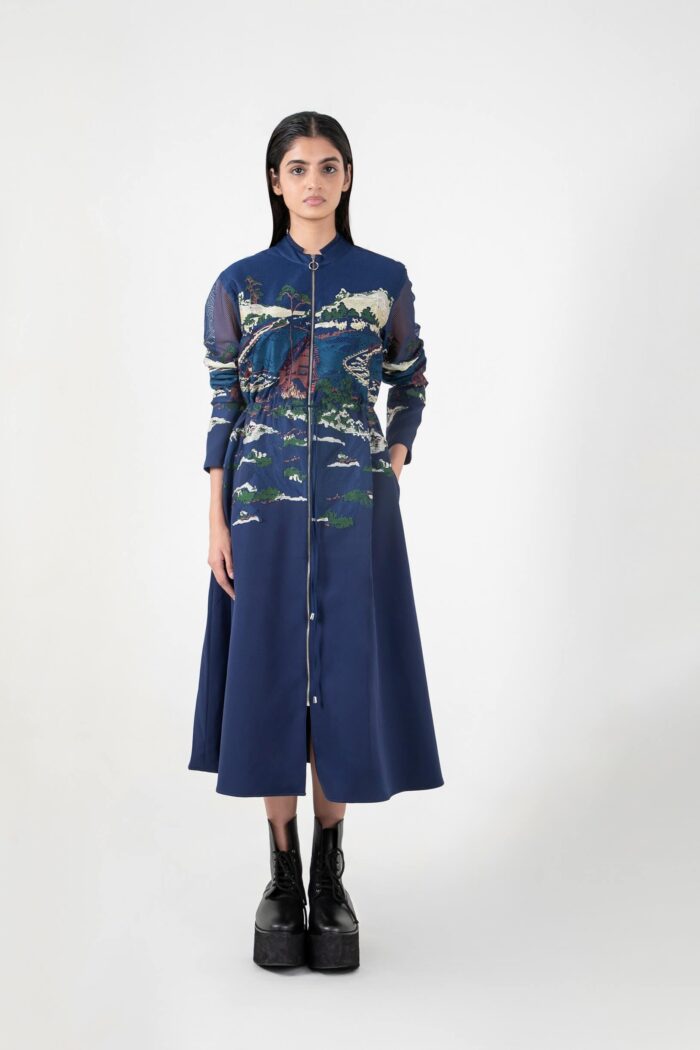 Blue Crest applique Long Dress