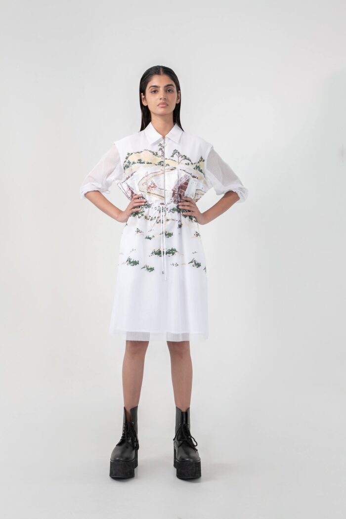 Ivory Crest embroidered short dress